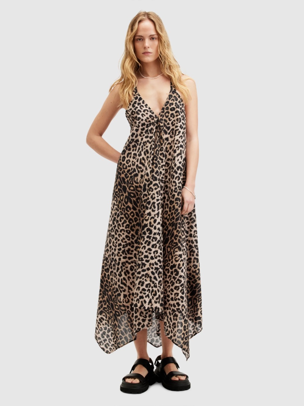 AllSaints Lil Leppo Leopard Print Asymmetrical Slip-on Dress NWOT - Size 4